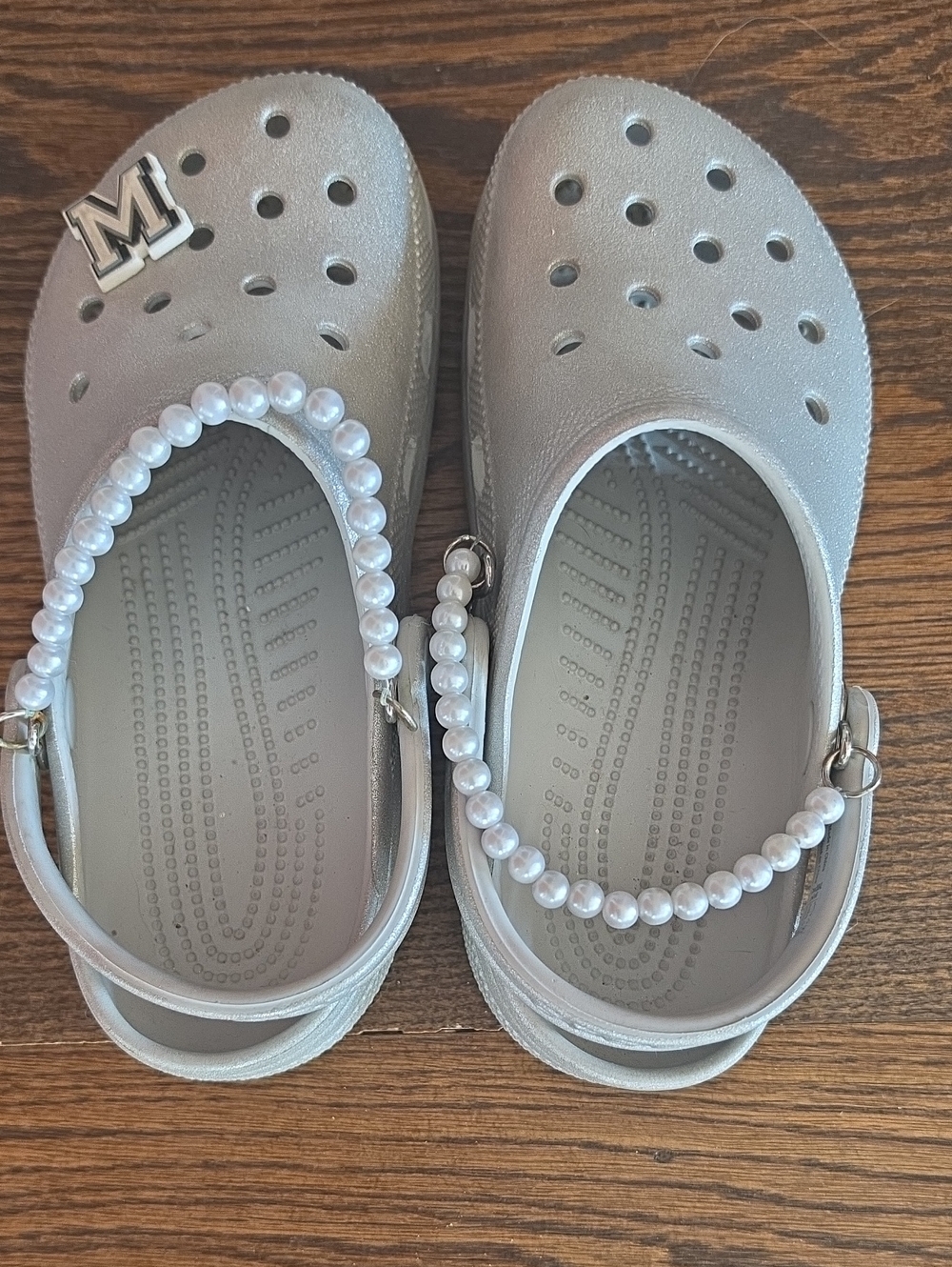 CROCS Kids Pearl-Accent Silver Clogs